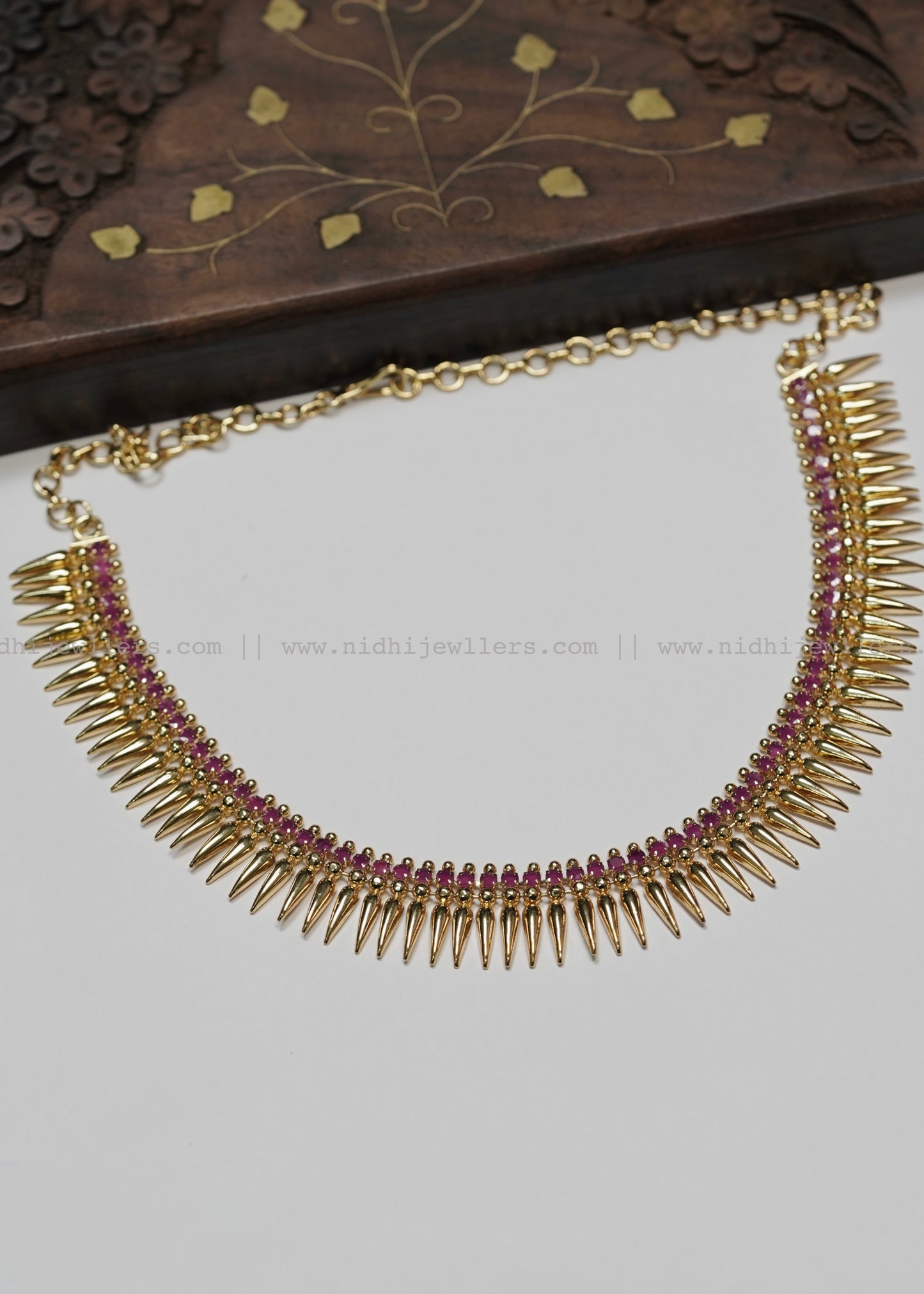 Real Gold Micro-Plated Ruby Mullamottu Mala Necklace