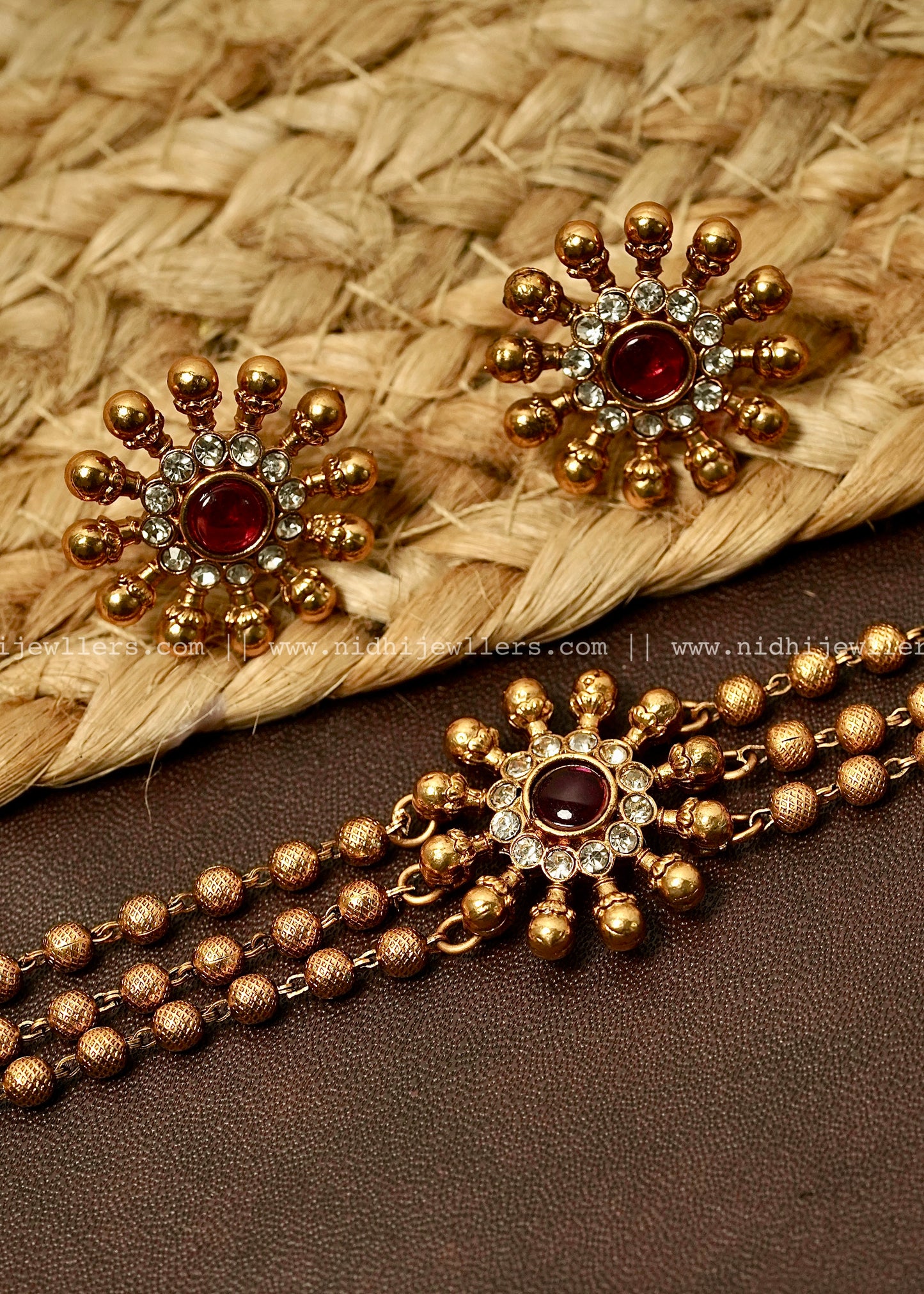 3 line golden beads floral choker