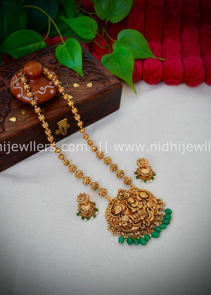 Premium Lakhmi haram with green beads
