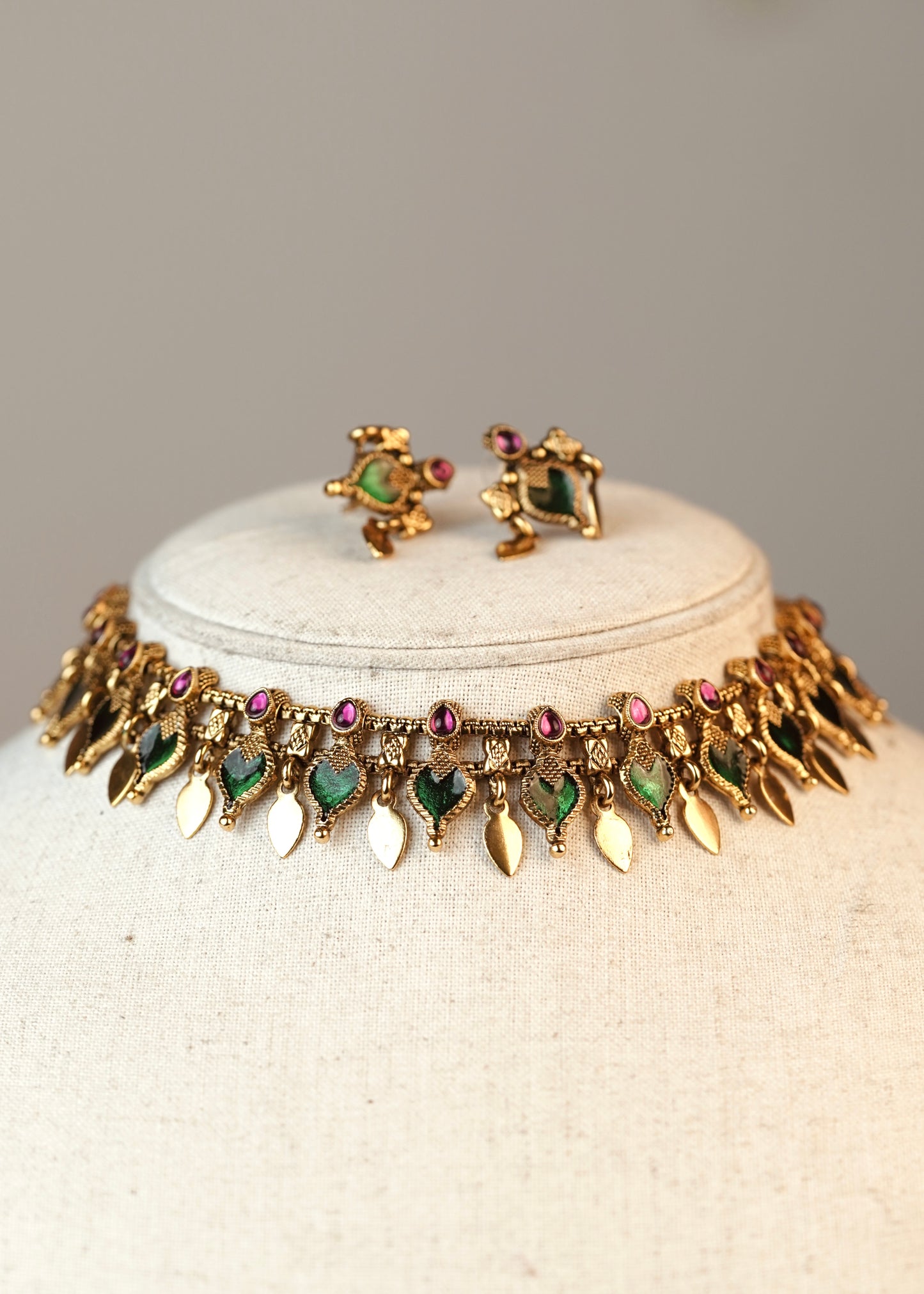 Affordable Antique Palakka Elakkathali Fusion Choker Set (with Earrings)