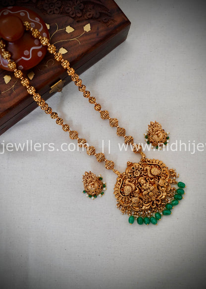 Premium Lakhmi haram with green beads