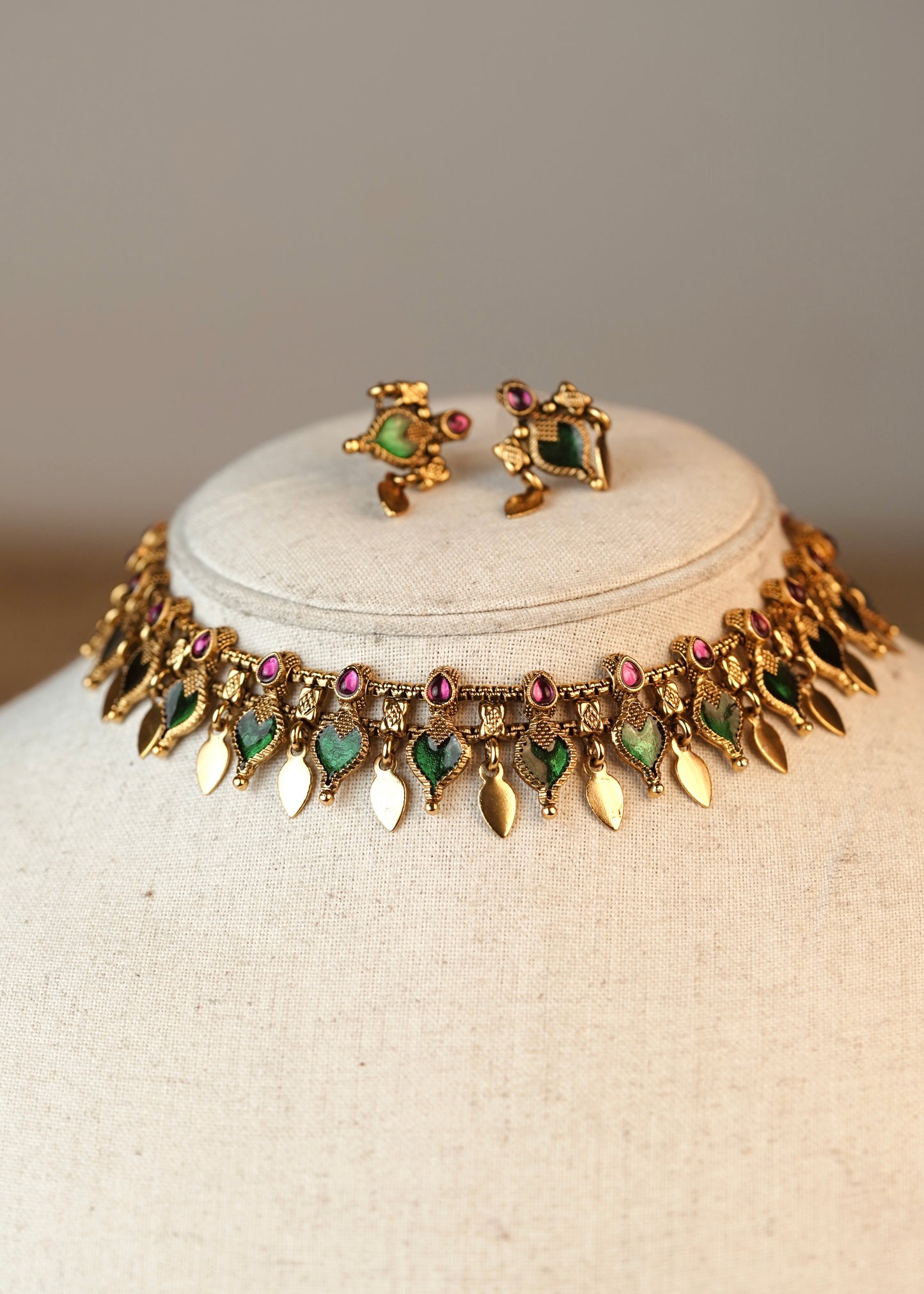 Affordable Antique Palakka Elakkathali Fusion Choker Set (with Earrings)