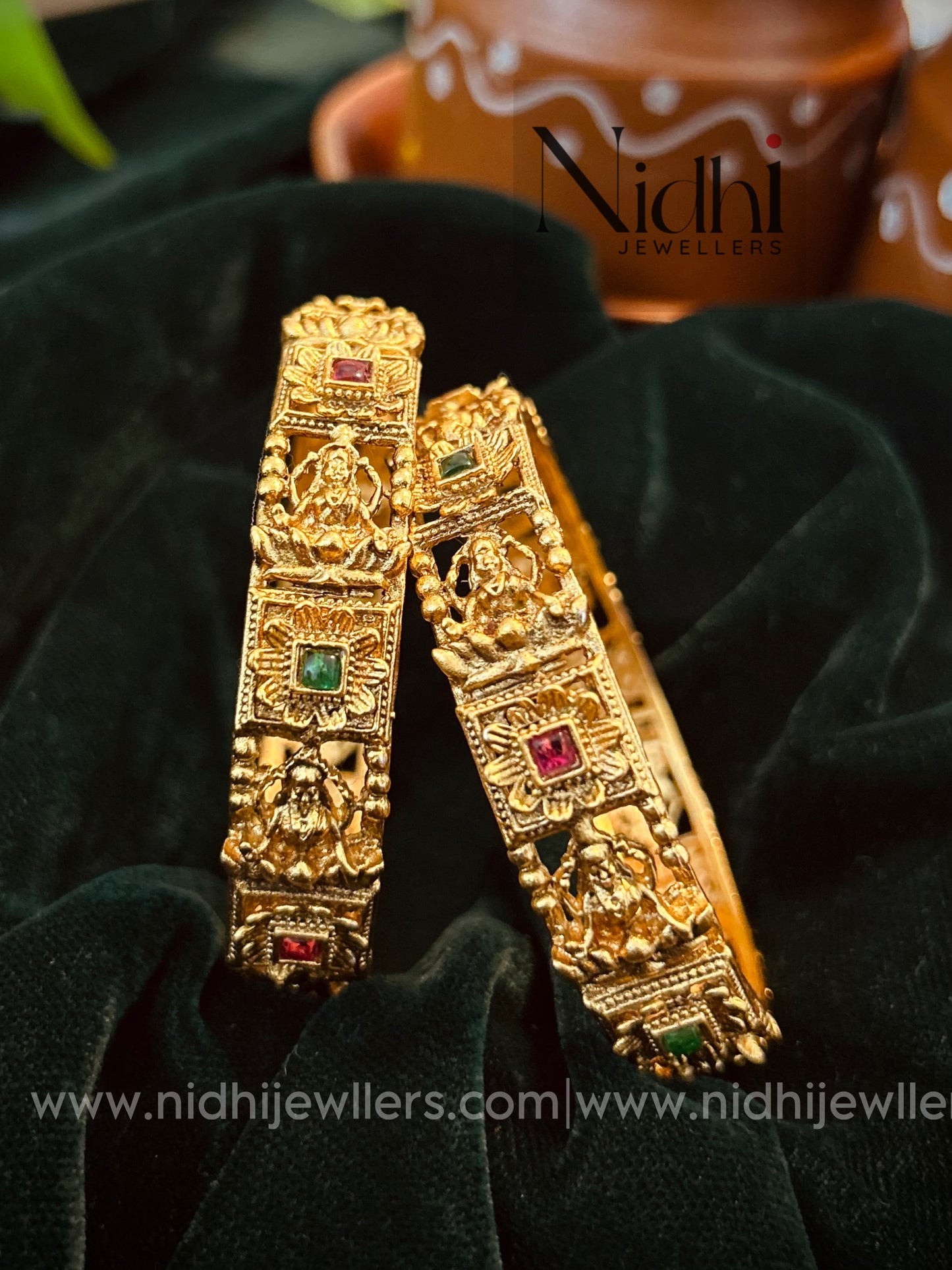 Lakshmi  stone Bangles 2 pieces (Temple collection)