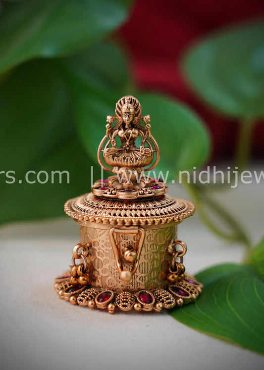 Premium Traditional Lakshmi kumkum box with pink stones
