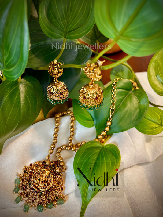 Lakshmi Golden Ball Haram Neckpiece With Earring (Jhumka)