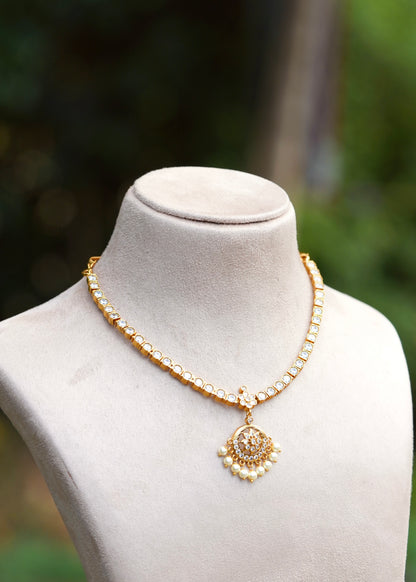 Premium Antique AD Attigai Choker Set with Circular Pendant – Dhavan
