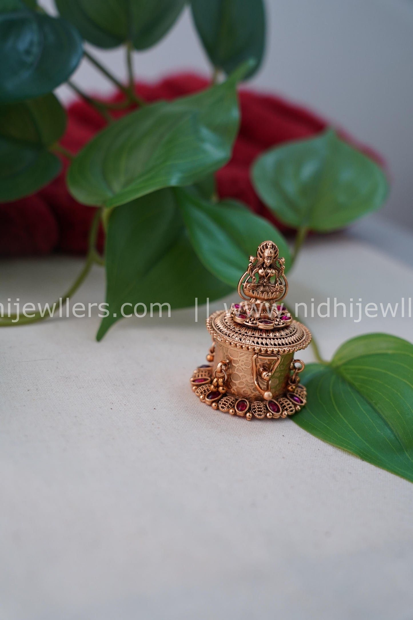 Premium Traditional Lakshmi kumkum box with pink stones