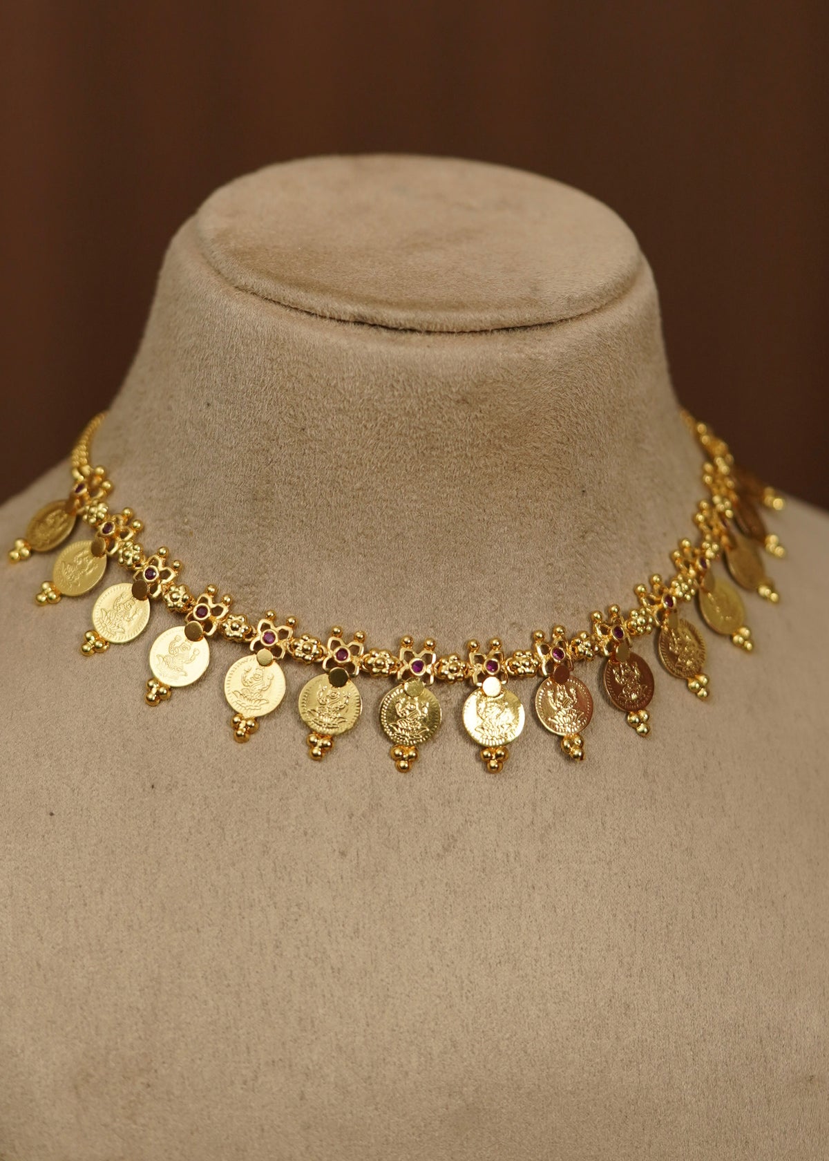 Gold Plated Goddess Lakshmi Kasu Short Necklace – Alli