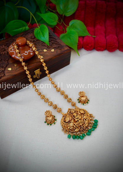 Premium Lakhmi haram with green beads