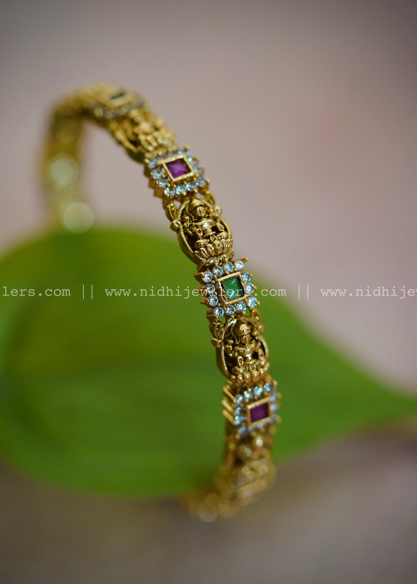 Premium Lakshmi with square multicoloured stone bangle