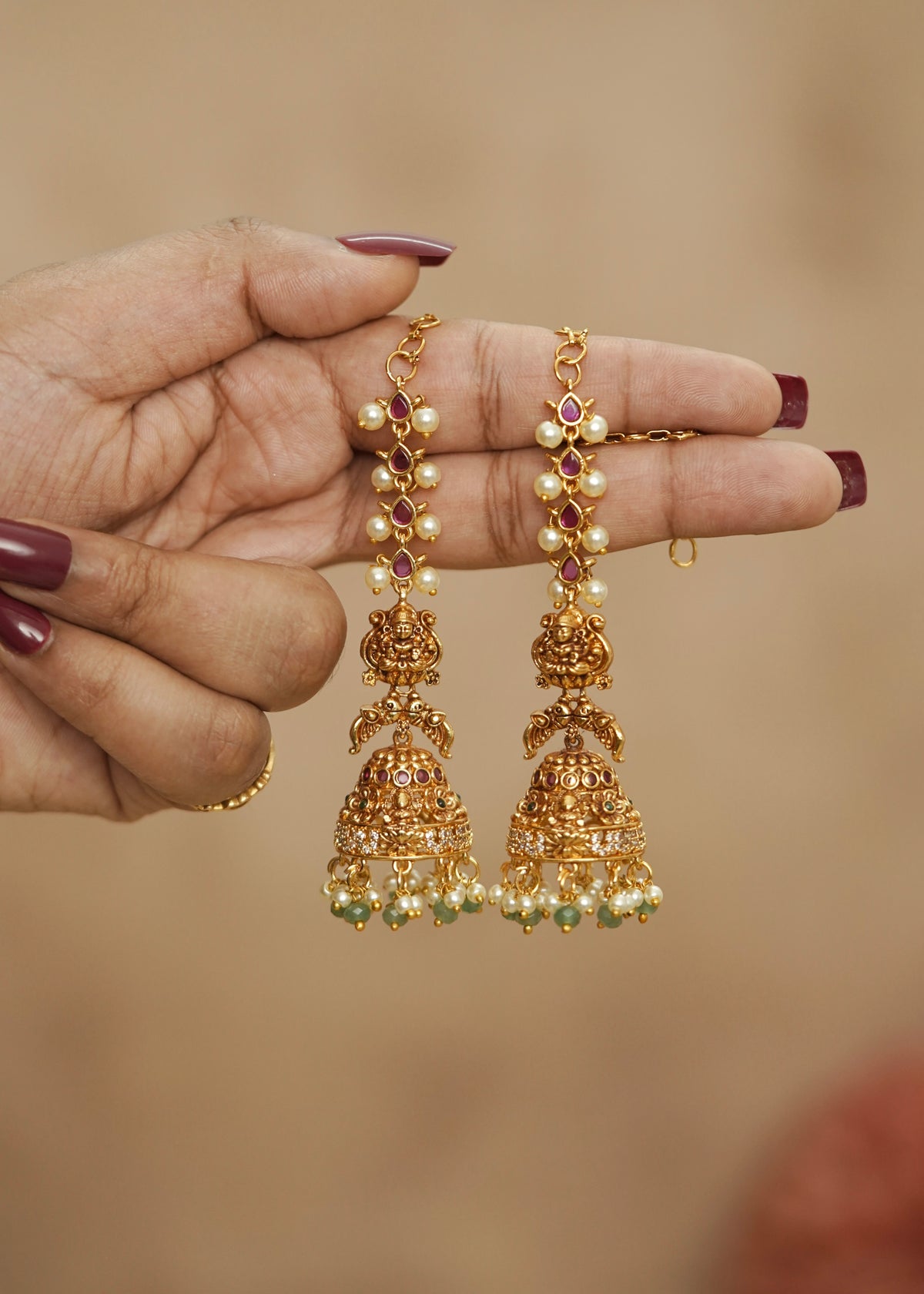 Grand Antique Temple Goddess Lakshmi Mattal Jhumka Earrings – Dhana