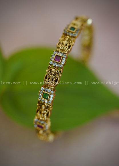 Premium Lakshmi with square multicoloured stone bangle