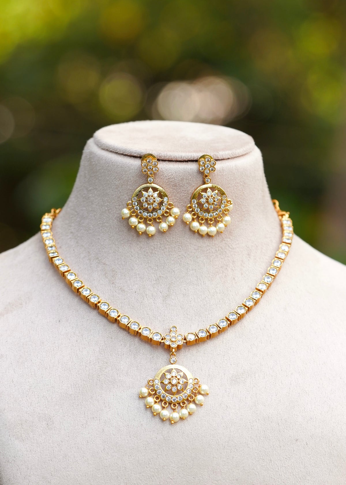 Premium Antique AD Attigai Choker Set with Circular Pendant – Dhavan