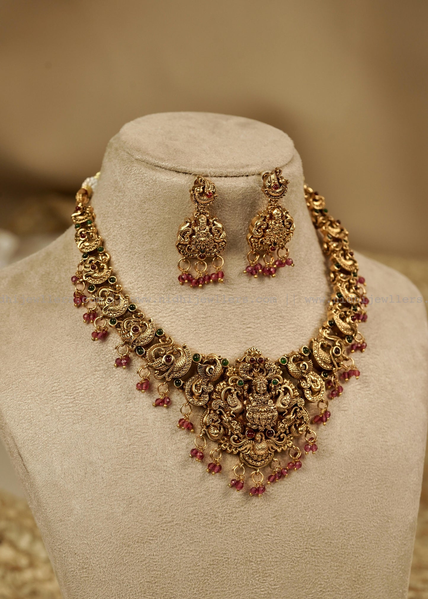 Antique Goddess Lakshmi Temple Choker Set with Matching Earrings- Devika