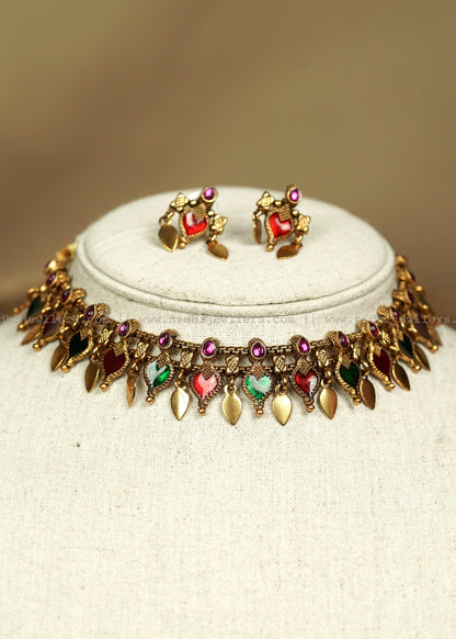 Affordable Antique Palakka Elakkathali Fusion Choker Set -Multi colour