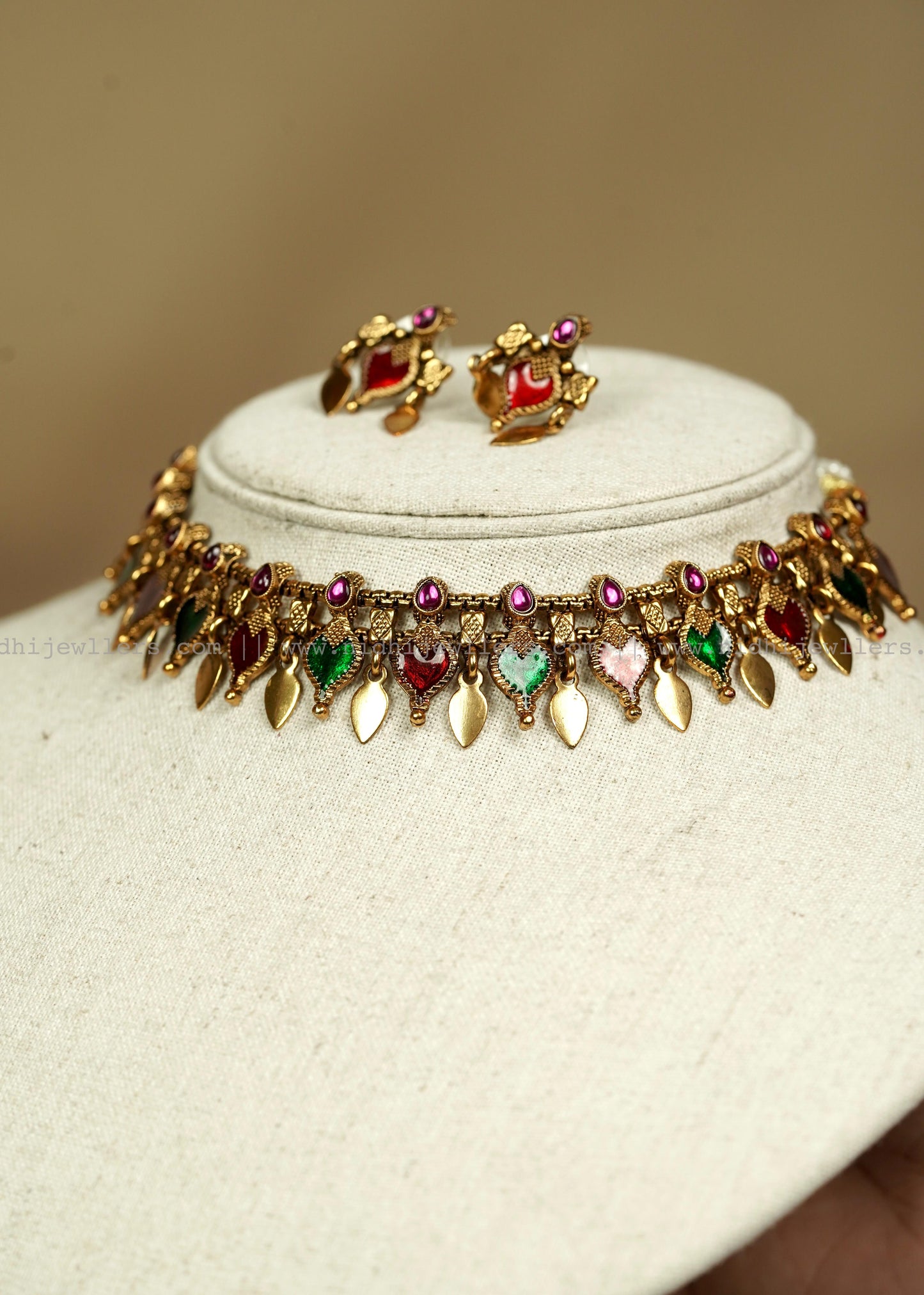 Affordable Antique Palakka Elakkathali Fusion Choker Set -Multi colour