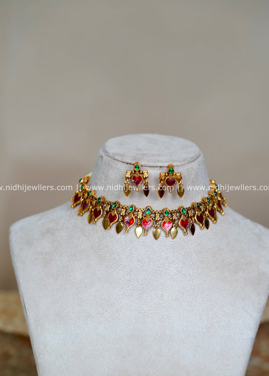 Palakka Elakkathali Fusion Choker Set -Maroon Red - (Elakkathali, Palakka)