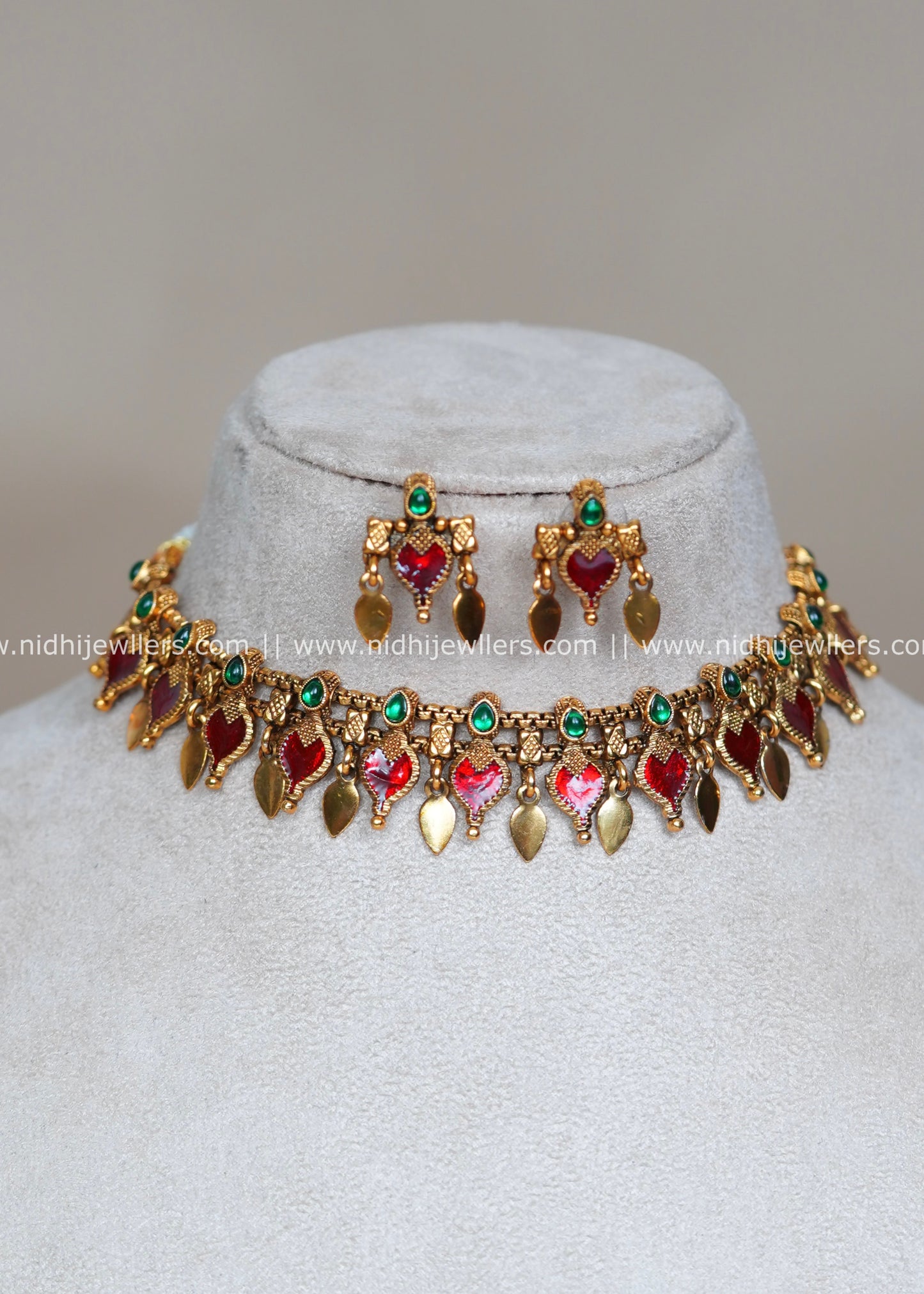 Palakka Elakkathali Fusion Choker Set -Maroon Red - (Elakkathali, Palakka)