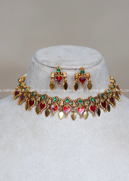 Palakka Elakkathali Fusion Choker Set -Maroon Red - (Elakkathali, Palakka)