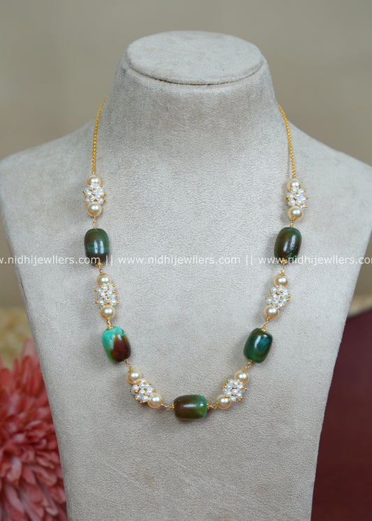 Premium Natural Tumbled Stone and Pearl Cluster Statement Mala-Avani