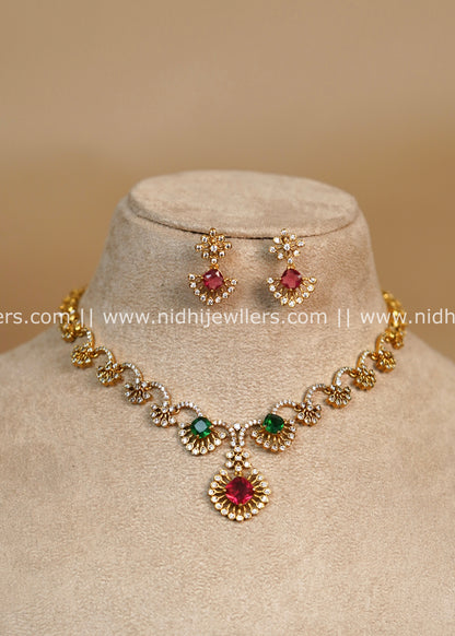 AD Necklace Set with Ruby and Emerald Accents