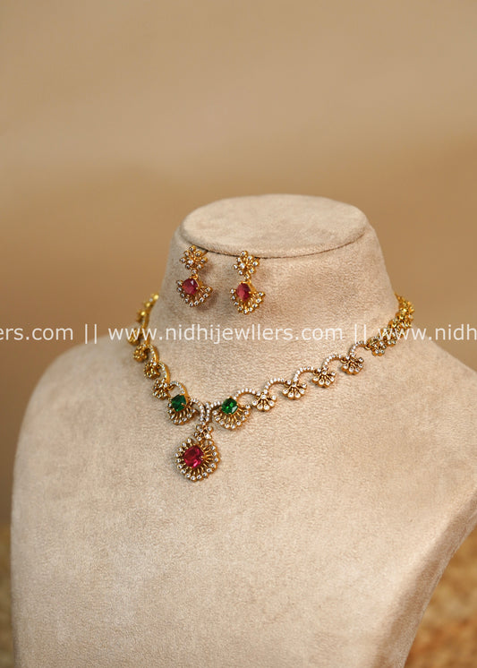 AD Necklace Set with Ruby and Emerald Accents
