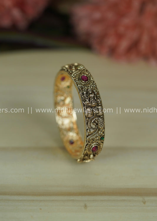 Antique Polished Goddess Lakshmi and Peacock Temple Bangle