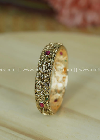 Antique Polished Goddess Lakshmi and Peacock Temple Bangle