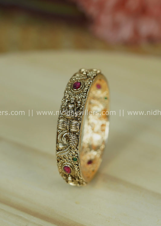 Antique Polished Goddess Lakshmi and Peacock Temple Bangle