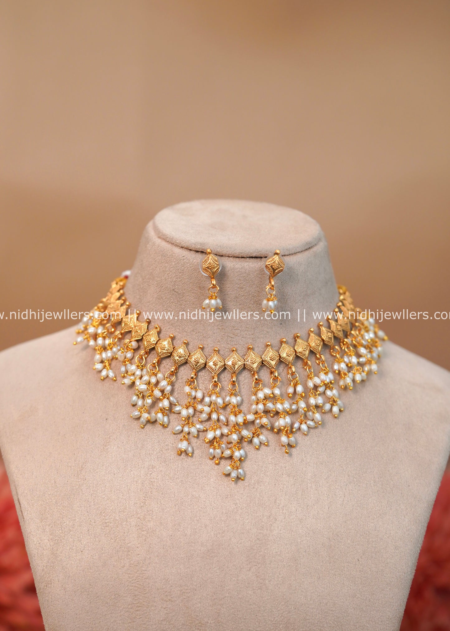 Geometric Guttapusalu Pearl Cascade Choker Set - Charu