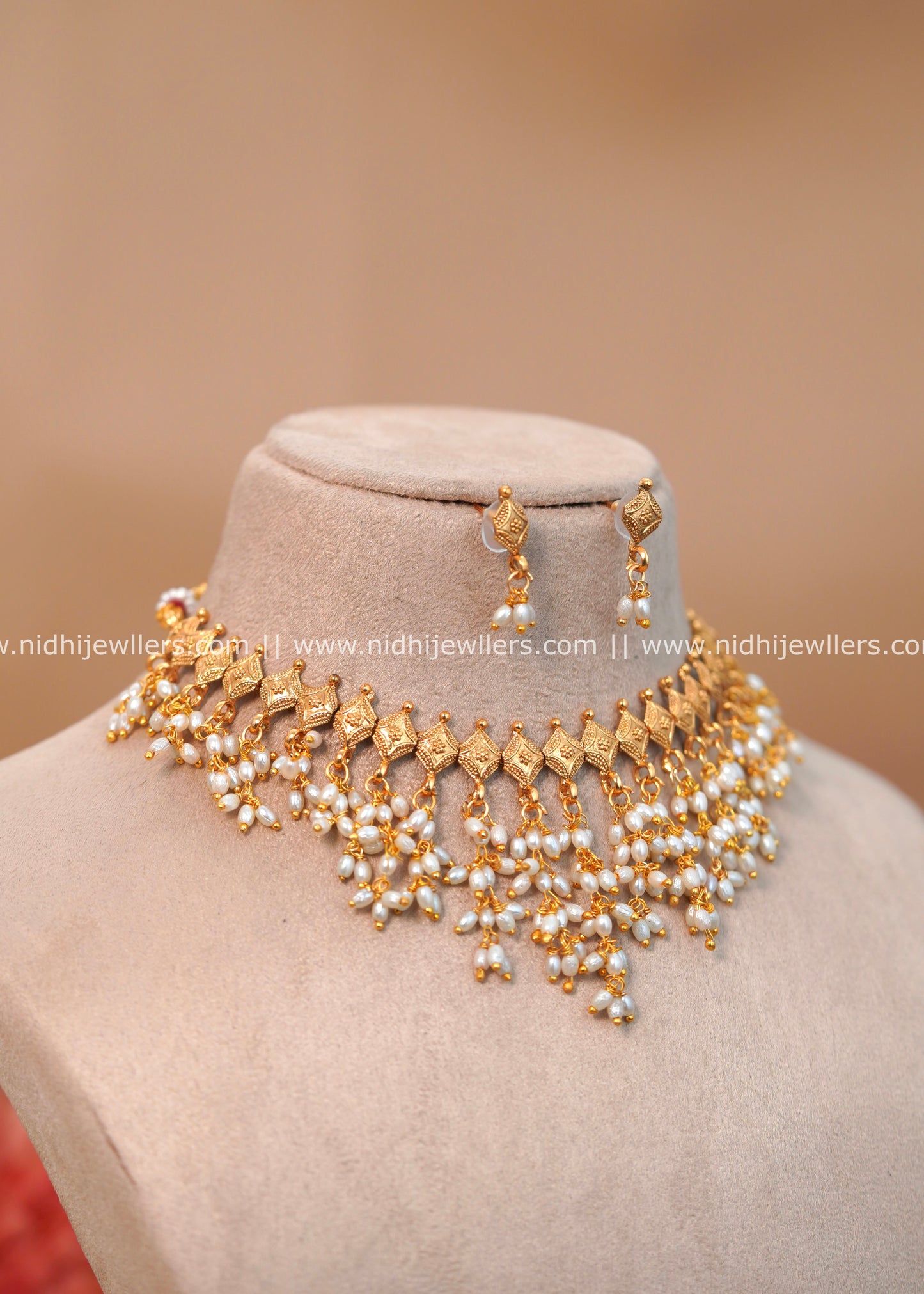 Geometric Guttapusalu Pearl Cascade Choker Set - Charu