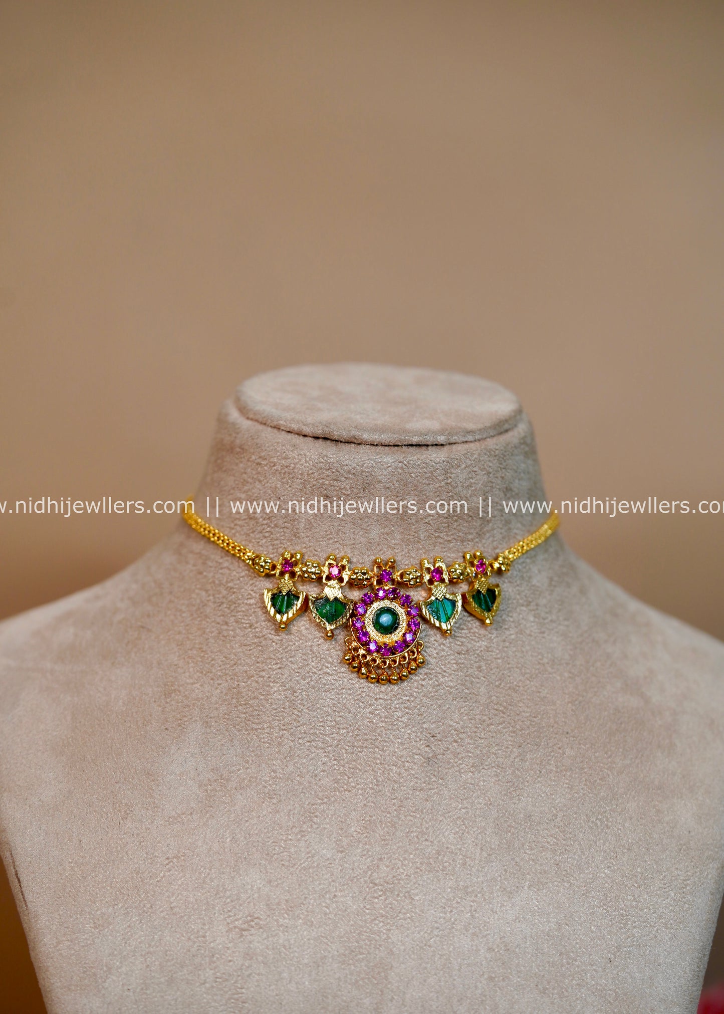 Real Gold Polish Traditional Palakka Leaf Choker - Gaurika