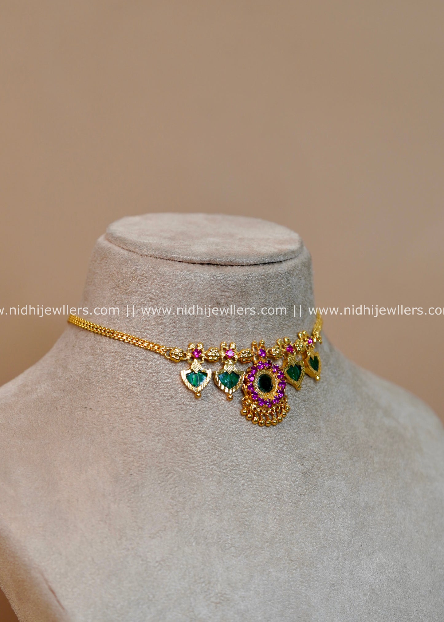 Real Gold Polish Traditional Palakka Leaf Choker - Gaurika