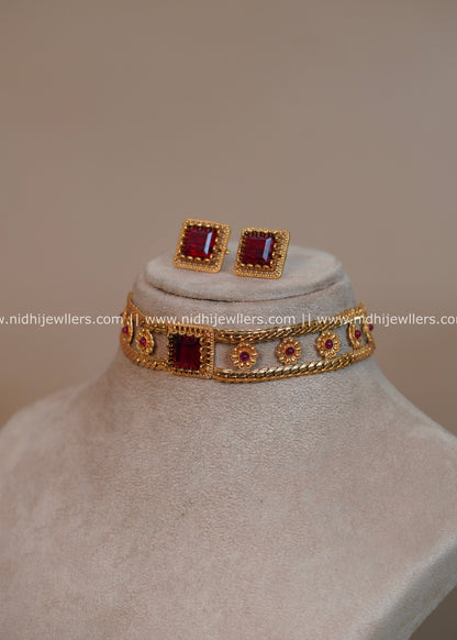 Openwork Rail Choker Set with Square Ruby Center - Charuka