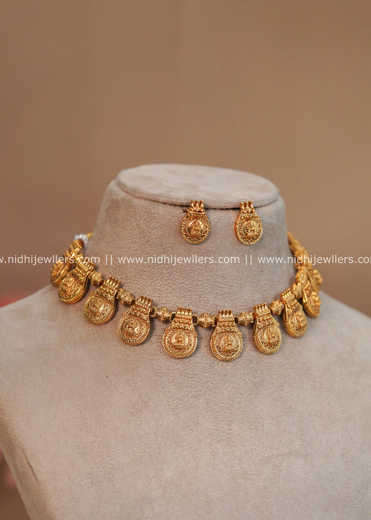 Antique Traditional Spaced Lakshmi Kasu Necklace Set - Chinmayi