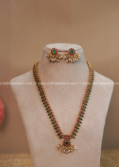 Traditional Kerala Palakka Haram Long Necklace Set - Malavika
