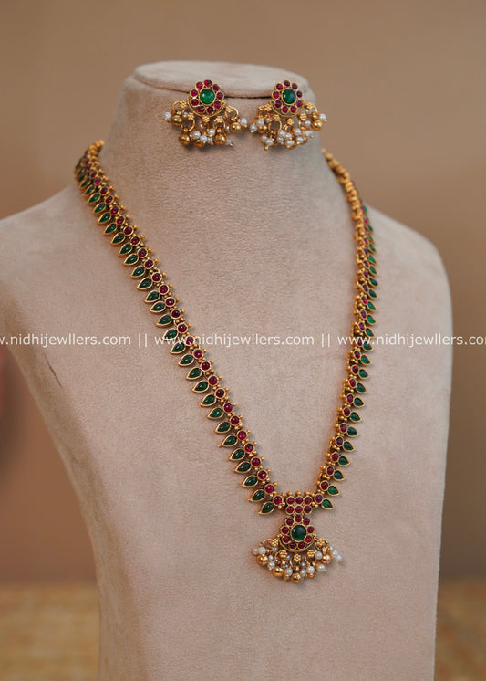 Traditional Kerala Palakka Haram Long Necklace Set - Malavika