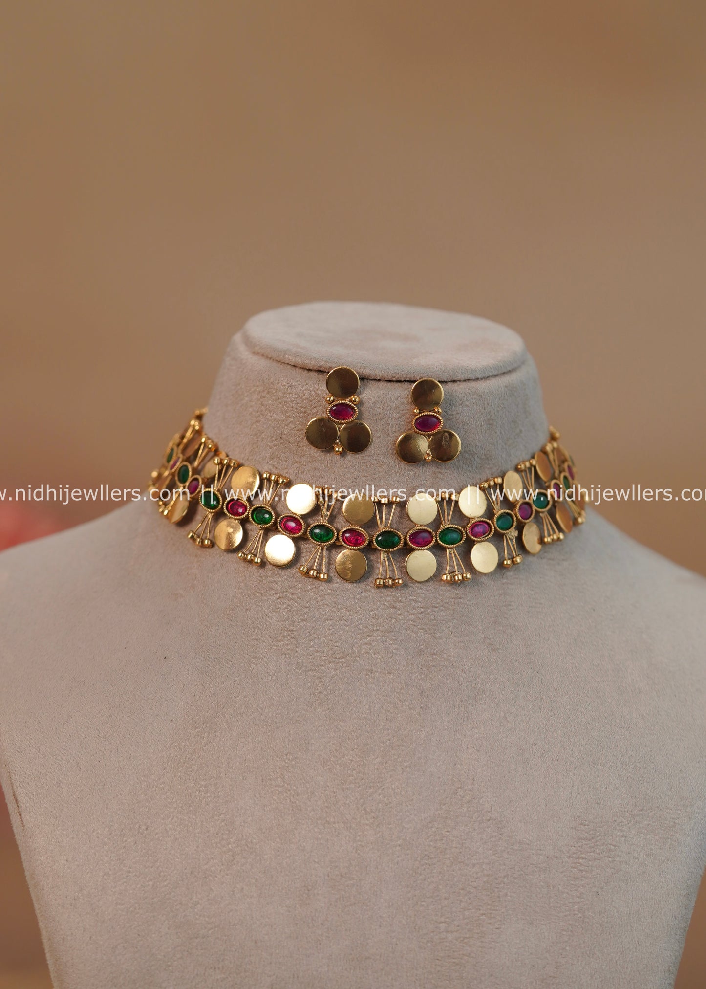 Geometric Alternating Kemp Coin Choker Set -Non Idol- Nihira -Multi Colour