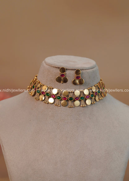 Geometric Alternating Kemp Coin Choker Set -Non Idol- Nihira -Multi Colour