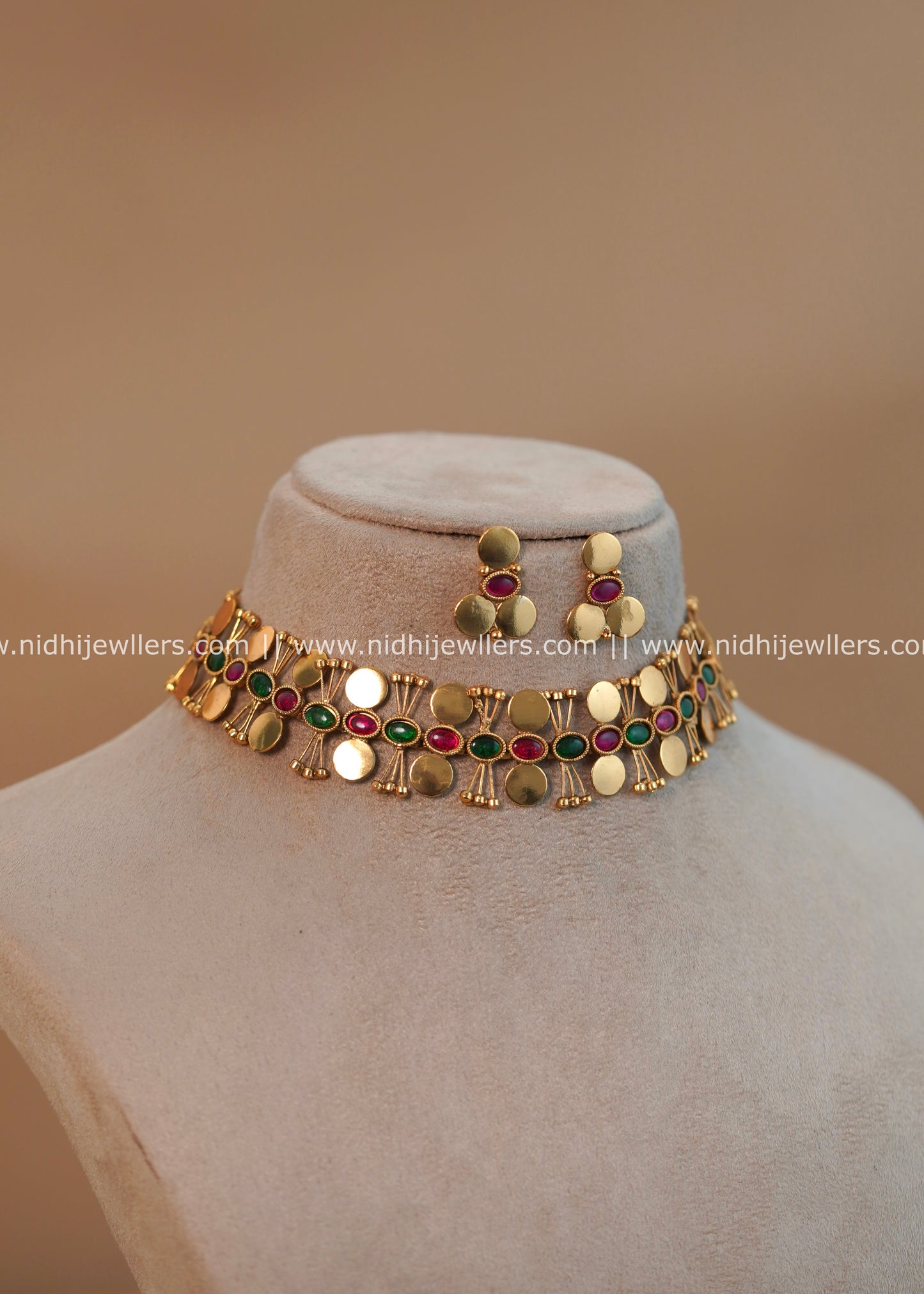 Geometric Alternating Kemp Coin Choker Set -Non Idol- Nihira -Multi Colour