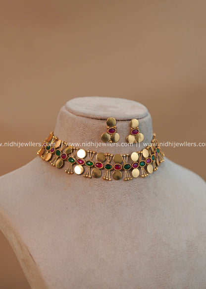 Geometric Alternating Kemp Coin Choker Set -Non Idol- Nihira -Multi Colour