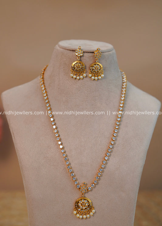 Pristine White Kemp Long Attigai Haram Set - Ritika