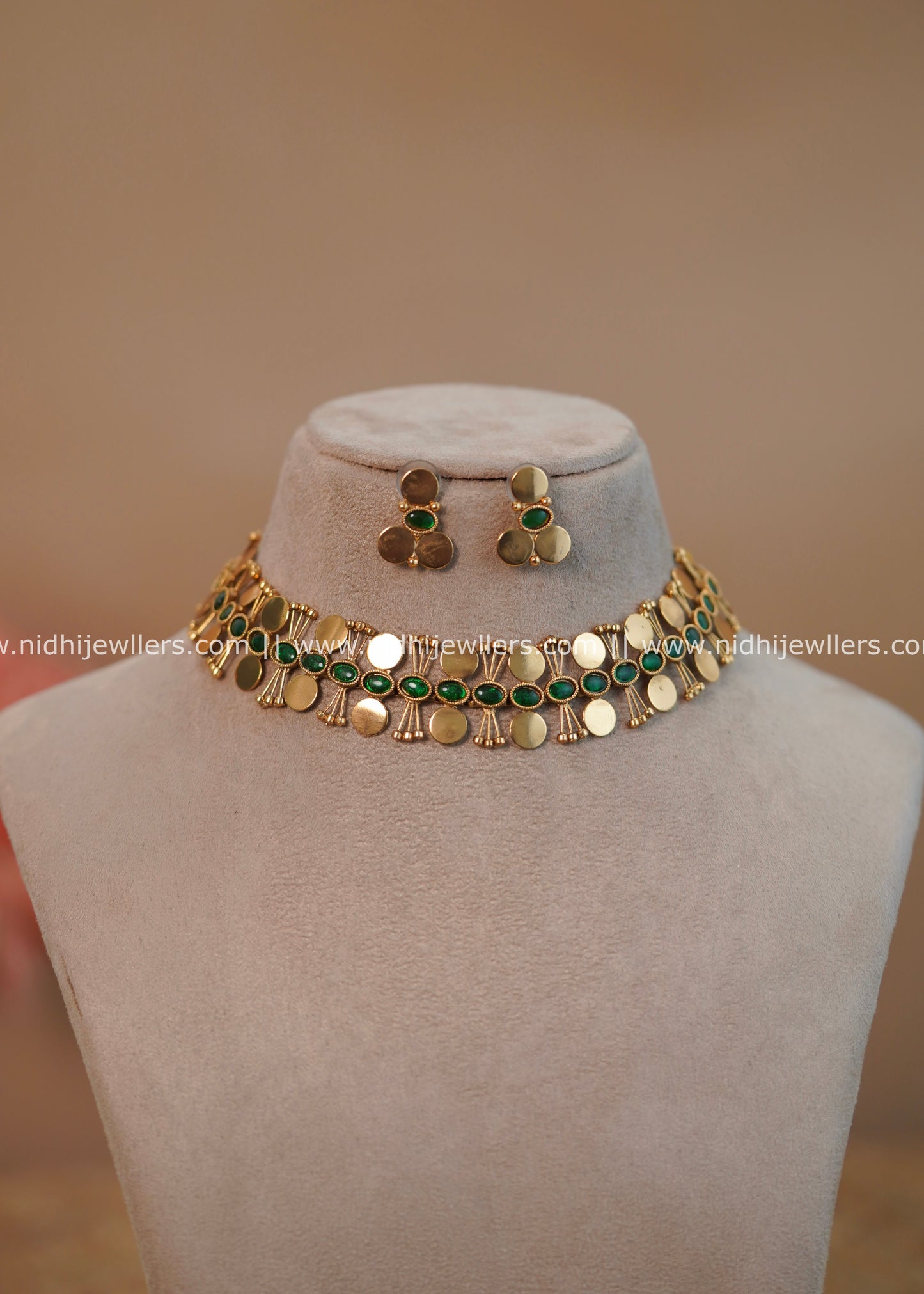 Antique Green Coin-Fringe Choker Set - Nihira