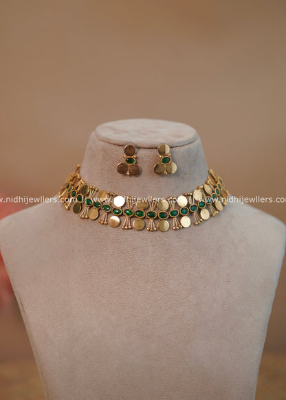 Antique Green Coin-Fringe Choker Set - Nihira