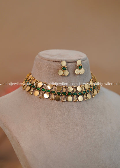 Antique Green Coin-Fringe Choker Set - Nihira