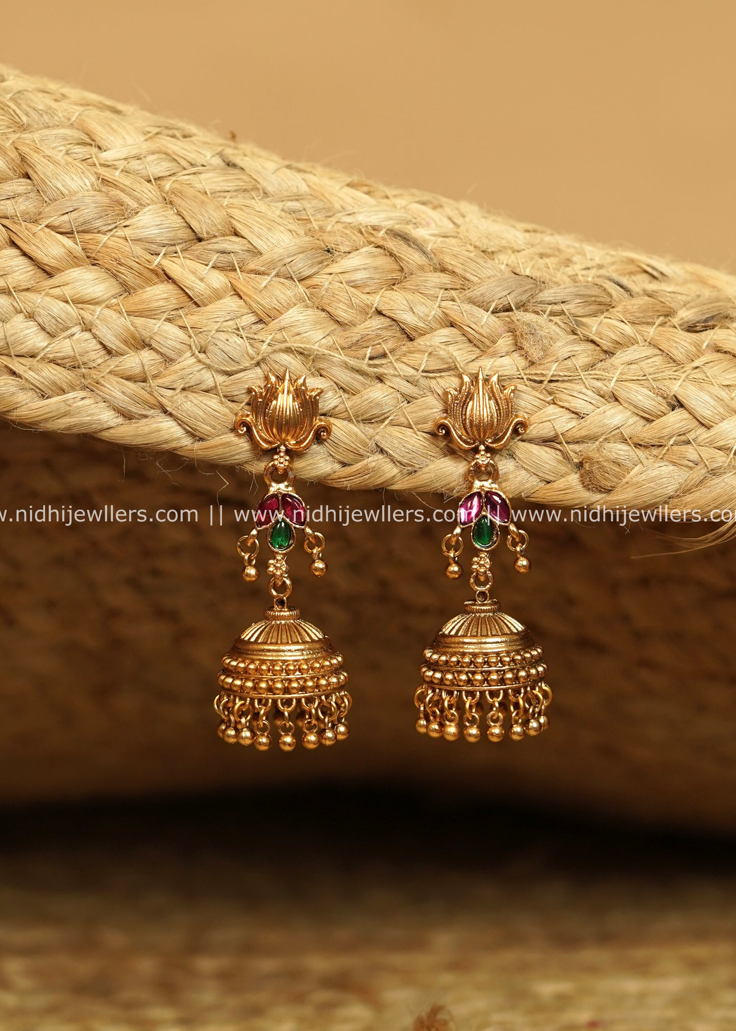 Lotus and Kemp Accent Jhumka Earrings - Mayuri (non idol)