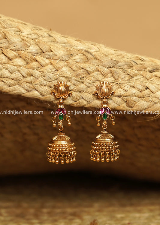 Lotus and Kemp Accent Jhumka Earrings - Mayuri (non idol)