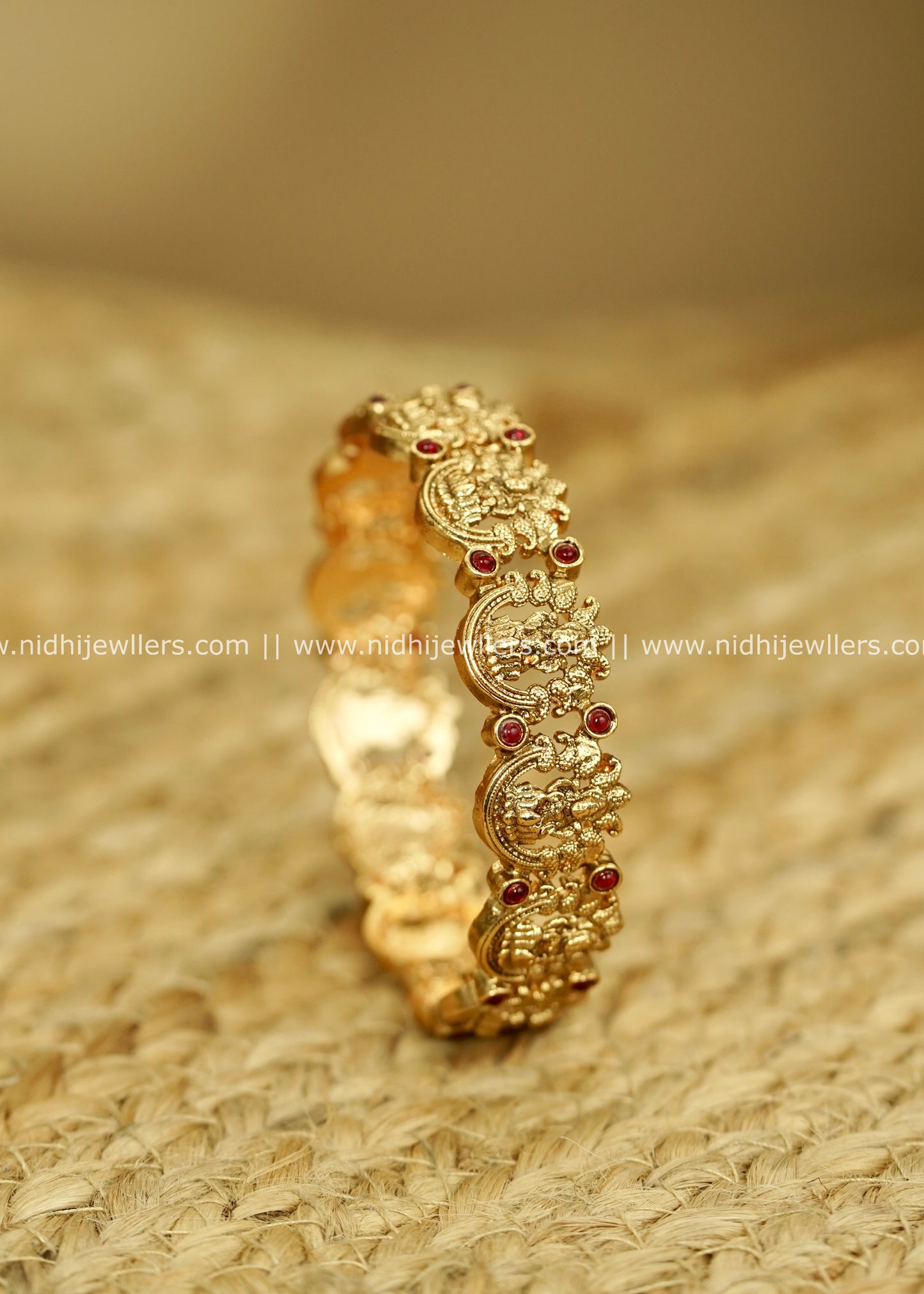 Antique Gold-Finish Affordable Lakshmi Scalloped Bangle - Siya