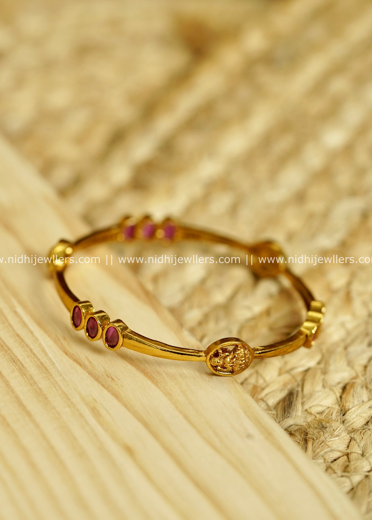 Premium Matte Gold-Finish Lakshmi Ruby Slim Bangle - Rhea