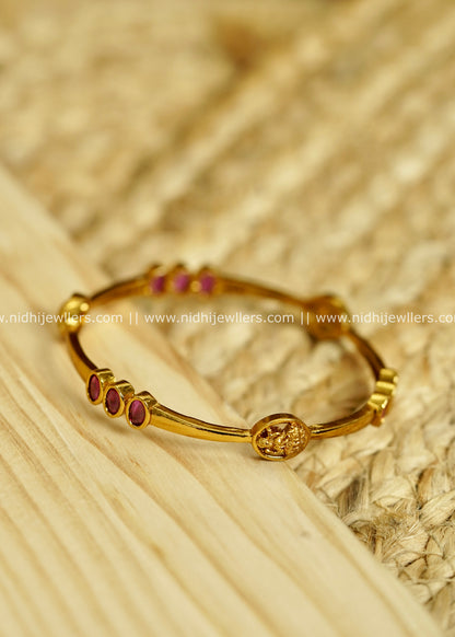 Premium Matte Gold-Finish Lakshmi Ruby Slim Bangle - Rhea